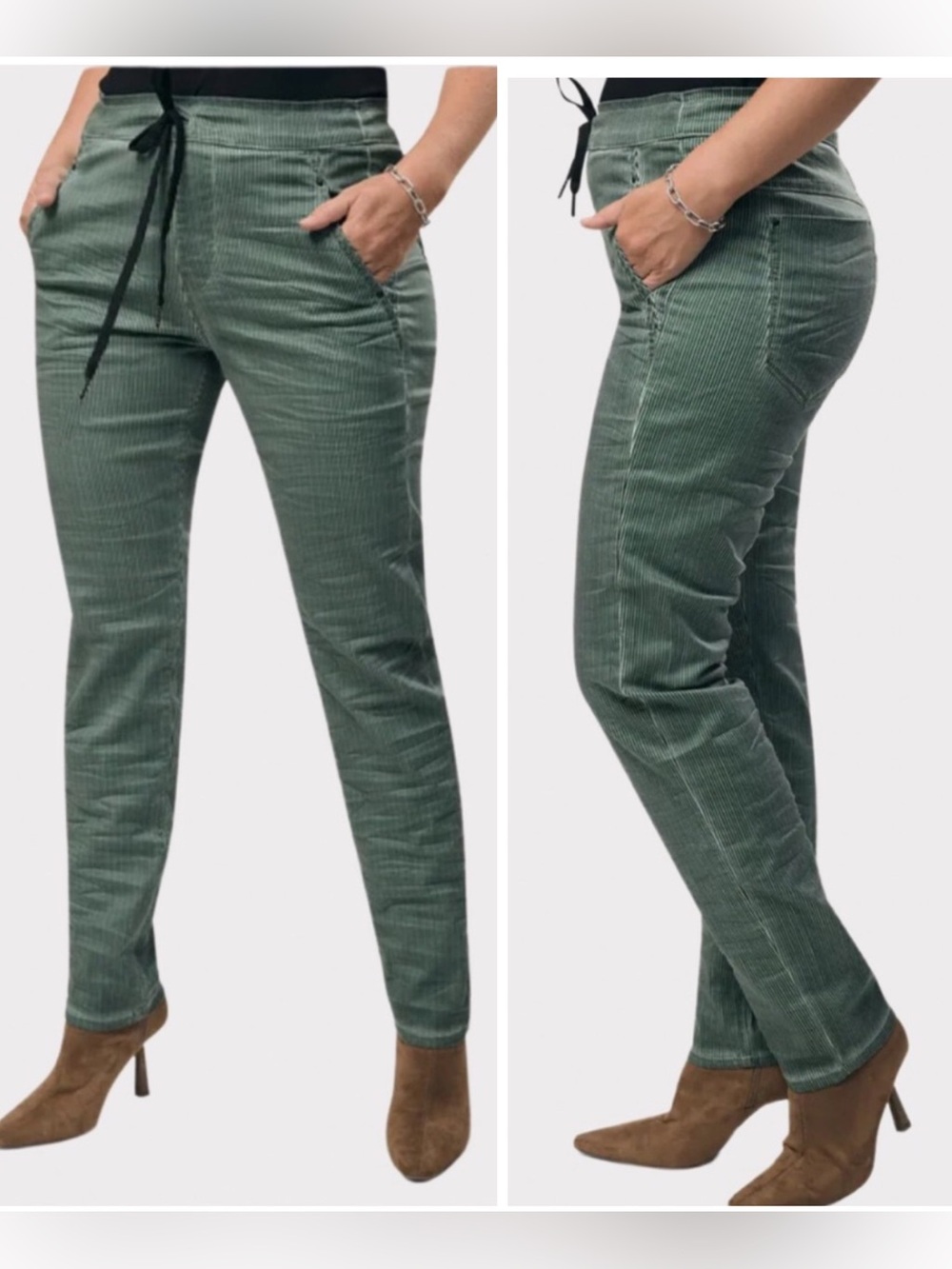 Alembika Pinstripe Iconic Stretch Jeans Teal Size 3(10-12) - Picture 2 of 16